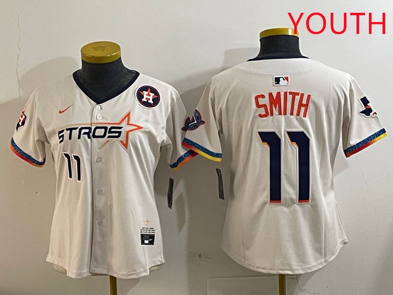 Youth Houston Astros #11 Smith Cream Fourth generation Joint Name Nike 2025 MLB Jersey style 5->youth mlb jersey->Youth Jersey